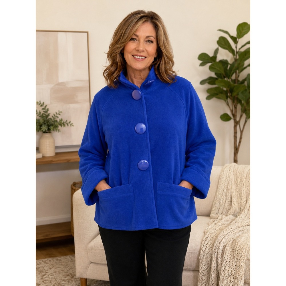 Outerwear by Lisa Blue Fleece 3/4 Raglan Bell Sleeve Button Front Jacket Medium